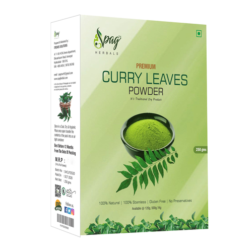 Spag Herbals Organic Curry Leaves Powder (250g) - 100% Herbal, Natural Color, A+ Grade, Raw Processing, 365 Days Shelf Life, Store in Dry Place