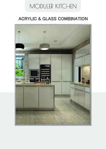 Grey Modular Kitchen - Acrylic & Glass Combination 