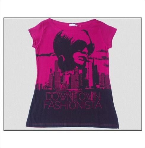 Ladies Printed Pink T Shirt