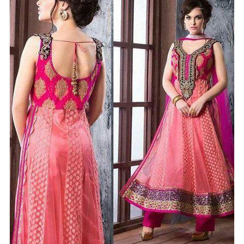 No Fade Pink Georgette And Net Ladies Anarkali Suit