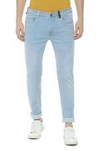 Mens Jeans - Denim, Slim Fit, Sky Blue Color - Modern Design, Washable, Button Closure, Machine Wash Compatible, Shrink & Wrinkle Resistant