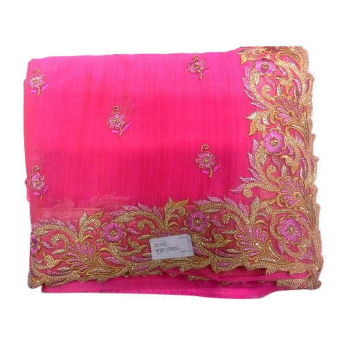 Party Wear Printed Pink Chiffon Ladies Saree