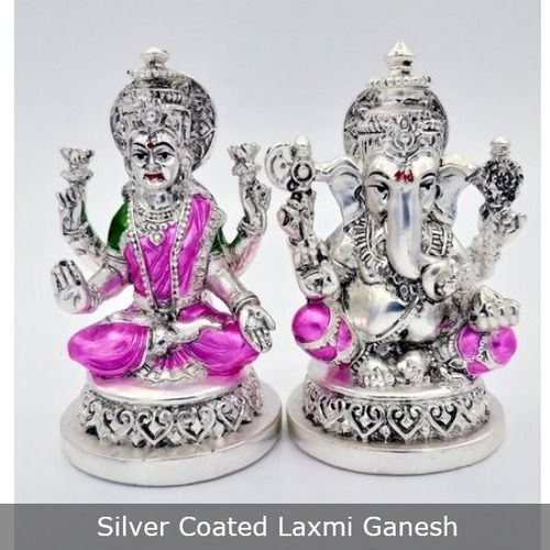 Silver Coated Laxmi Ganesh Statue Height: 4 Inch (In)