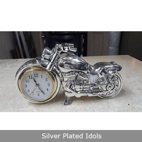 Silver Plated Bike With Clock Statue Height: 4 Inch (In)