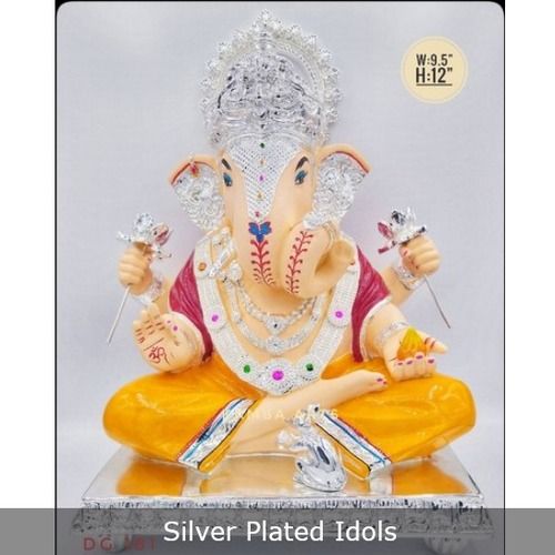 Silver Plated Coloured Ganesha Idol