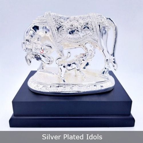 Silver Plated Cow And Calf Idol