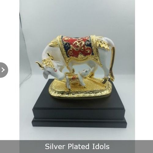 Silver Plated Cow and Calf Statue