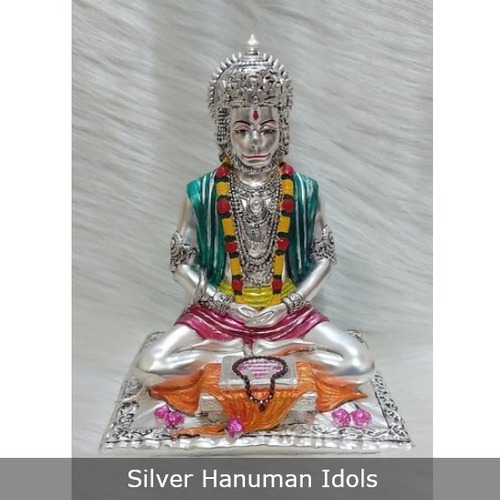 Silver Plated Hanuman Idol - Height: 7 Inch (In)