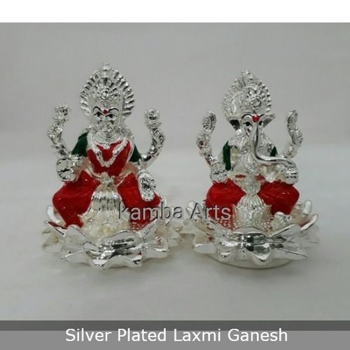 Silver Plated Sitting Laxmi Ganesh Statue