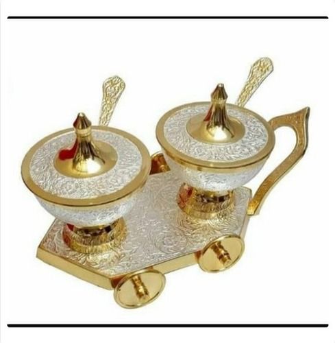 Golden & Silver Brass Dry Fruits Trolley Set