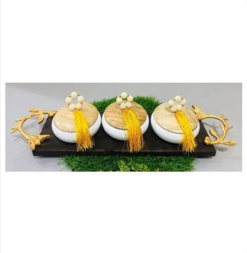 Powder Coated Iron Dry Fruits Bowl Set with Wooden Tray