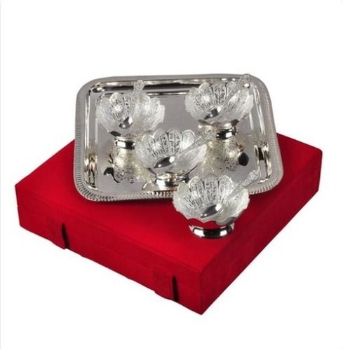 Silver Plated Brass Dry Fruit Bowl and Tray Set