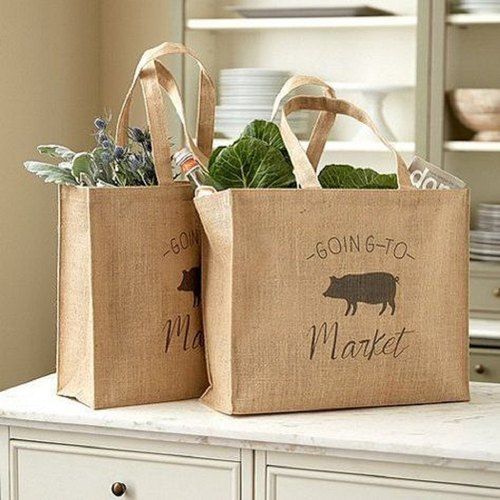 Brown Loop Handle Printed Jute Bags