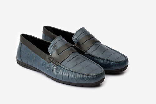 Leather Blue Loafers Shoes For Men