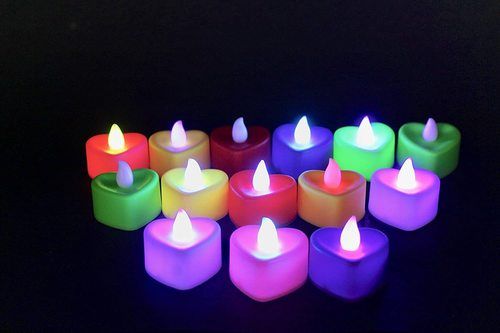 Flameless Candles Heart Shape Multi-Color Tea Light Flickering