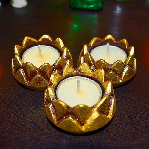 Golden Lotus Shape Small Tea Light Holder with Candles