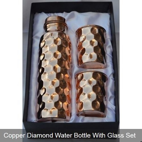 Copper Diamond Water Bottle with Glass Set
