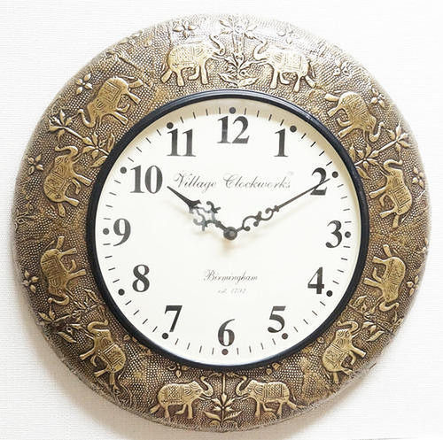 Brown Wood Brass Fitted Wall Clock 16X16X10