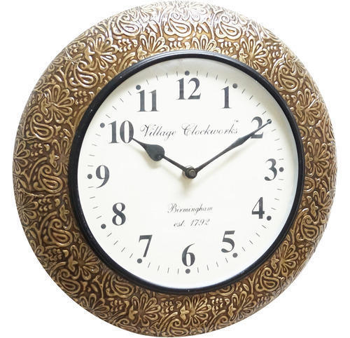 Brown Wood Brass Fitted Wall Clock