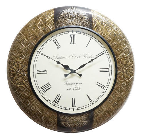 Brown Wood Brass Wall Clock