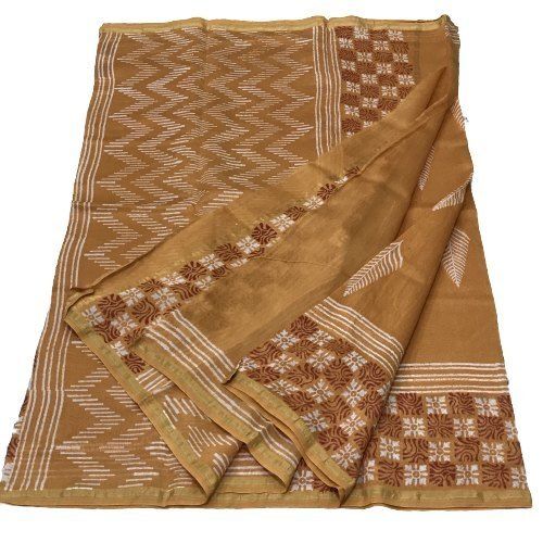 All Chanderi Hand Block Print Silk Handloom Saree With Blouse Piece