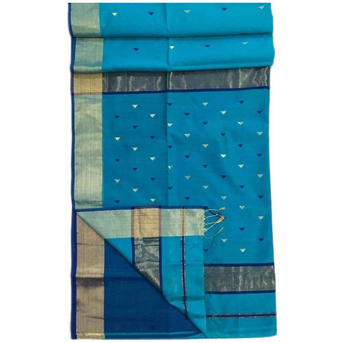 All Blue Color Maheshwari Cotton Silk Triangle Booti Saree