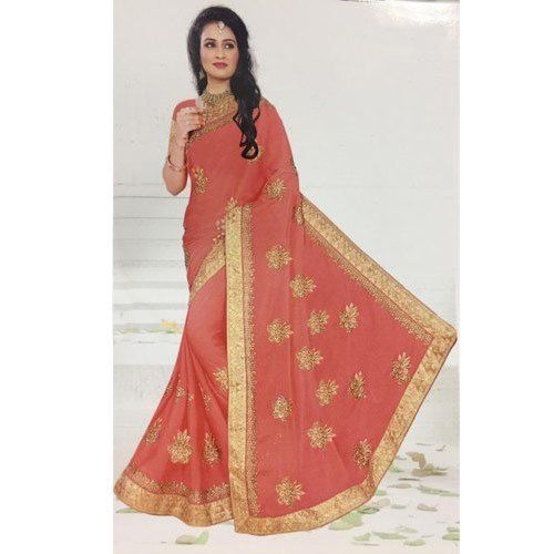 Pure Chiffon Party Wear Ladies Cotton Chiffon Sarees with Blouse Piece