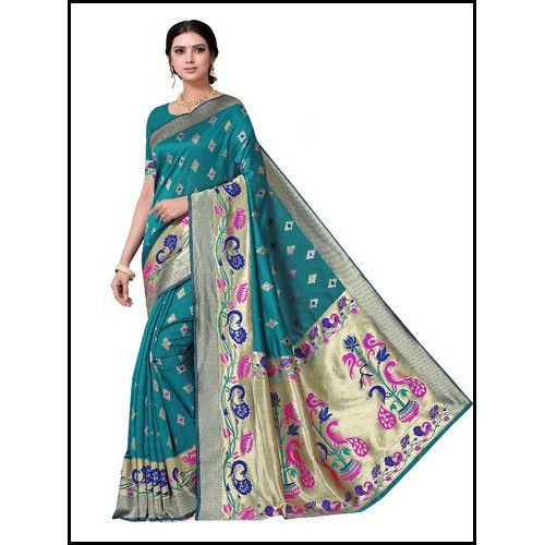 Rama Banarasi Soft Silk Cotton Sarees (Separate Blouse Piece)