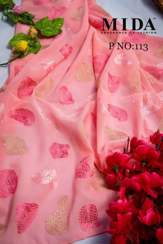 Pink Color Embroidered Scarf