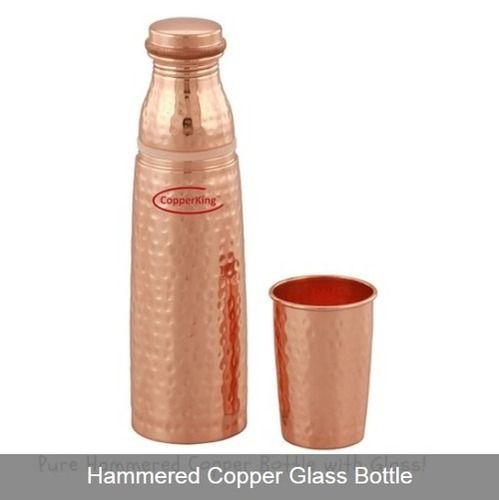 Round Hammered Copper Glass Bottle Set