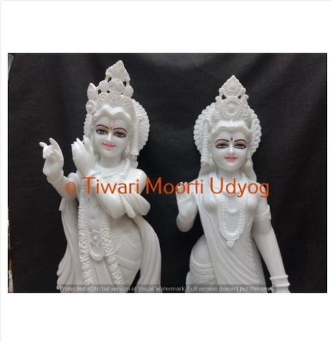 Hand Carved White Radha Krishna Statue - Marble, Standing Posture, Matte Finish | Durable, Easy to Clean, Eco-Friendly