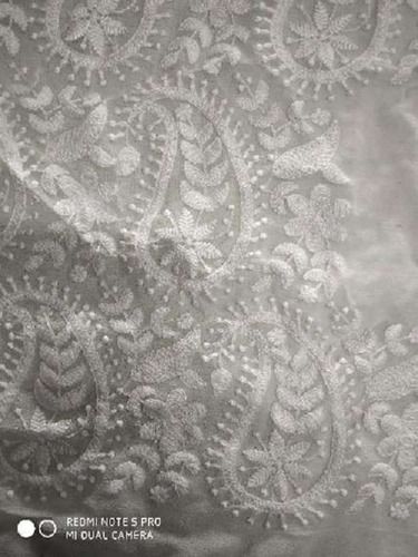 Off White Chikan Embroidery Fabrics