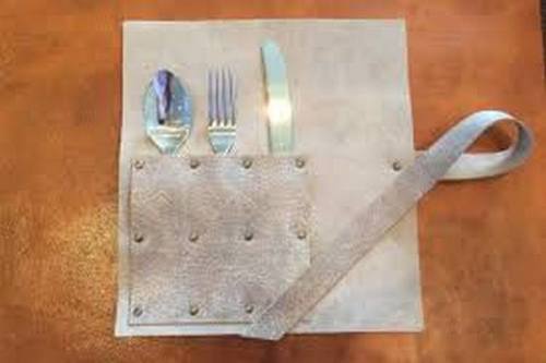 Dining Table Decor Genuine Leather Cutlery Holder