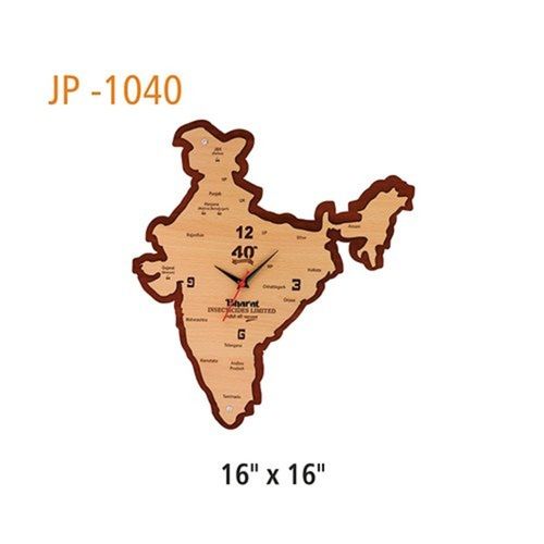 Brown Indian Map Shape Promotional Wall Clock