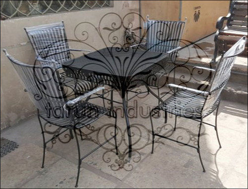 Grey Perforated Jali Wrought Iron Dining Table