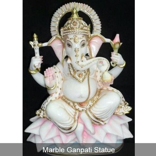 Gold Plated Marble Ganpati Statue