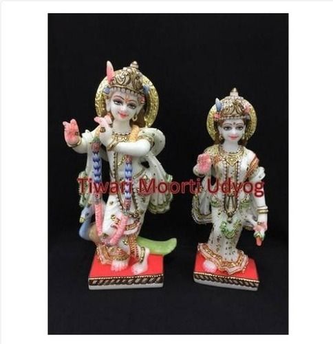 Eco-Friendly Radha Krishna Marble Moorti With Separate Bases