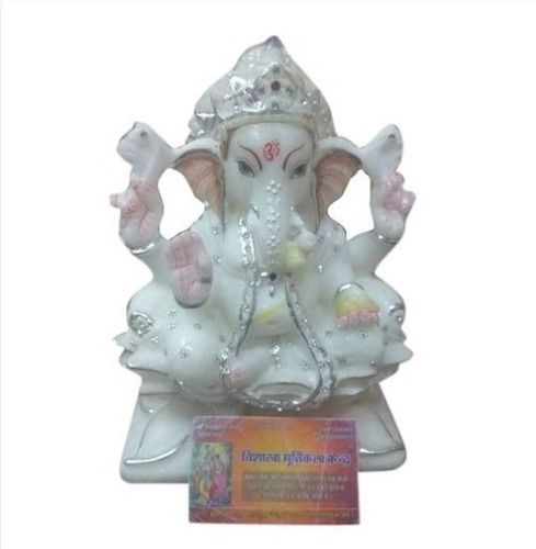 Silver Plated Marble Ganesh Statue