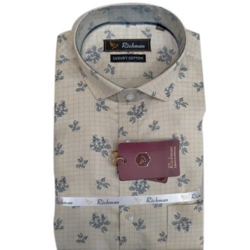 Mens Flower Printed Cotton Shirt Collar Style: Spread