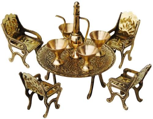 Brass Mini Miniature Dining Table Set For Children Playing