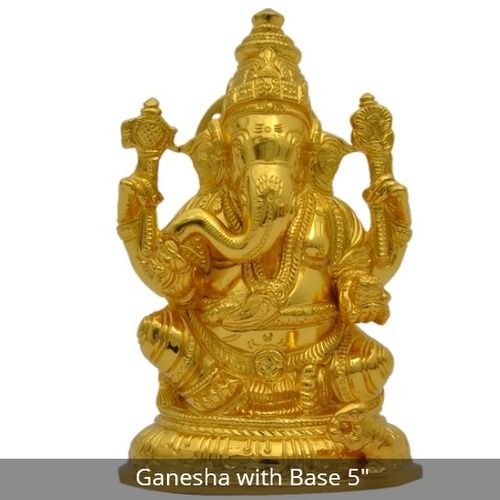 Gold Plated Ganesha Statue 5 Inch