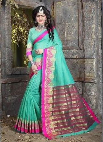 Various Colors  Are Available Green Colour Cotton Silk Saree