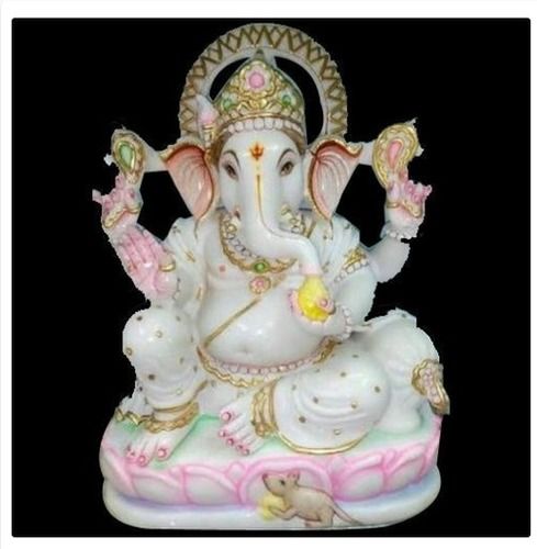 White And Golden Ganesha Marble Statue