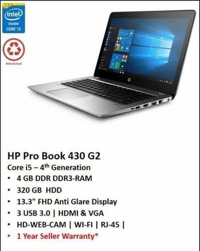  ब्रांडेड रिफर्बिश्ड Hp Pro Book 430 G2 लैपटॉप उपलब्ध रंग: काला 