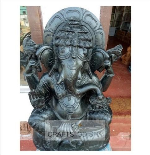 Eco-Friendly Polished Black Stone Ganesha Statue