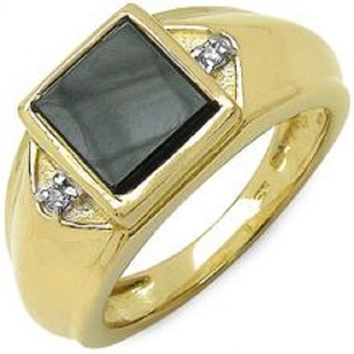 Genuine Onyx and White Cubic Zircon Gold Plated Ring