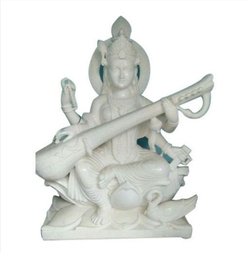 Easy To Clean Glosy White Marble Saraswati Murti