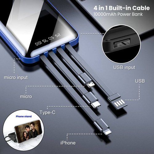 4 Built In Cable Power Bank 10000mAh