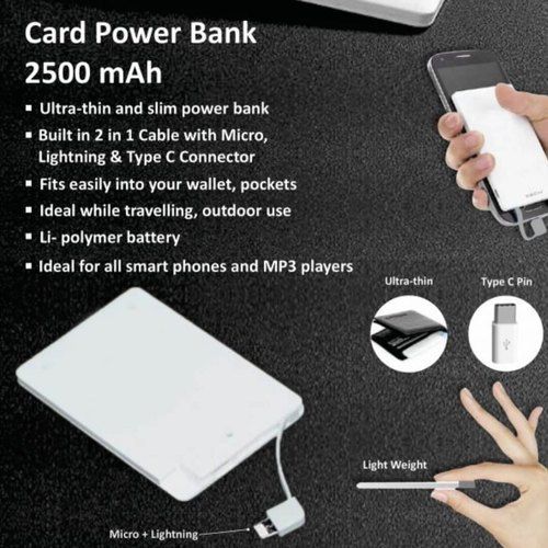 White Credit Card Shape Power Bank 2500Mah