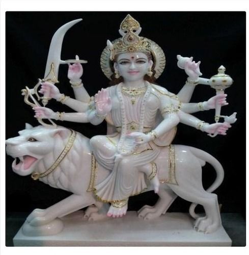 Eco-Friendly White Marble Durga Statue